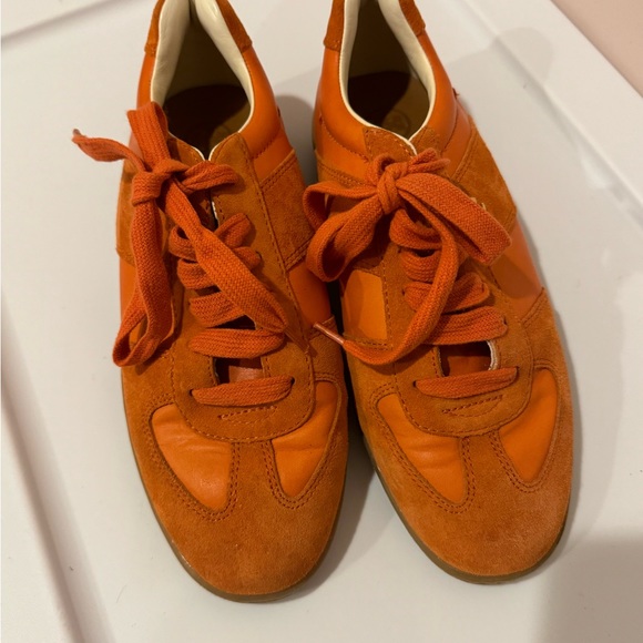 Tory Burch Shoes - Vintage Tory Burch Orange Leather Sneakers Retro low profile slim cool